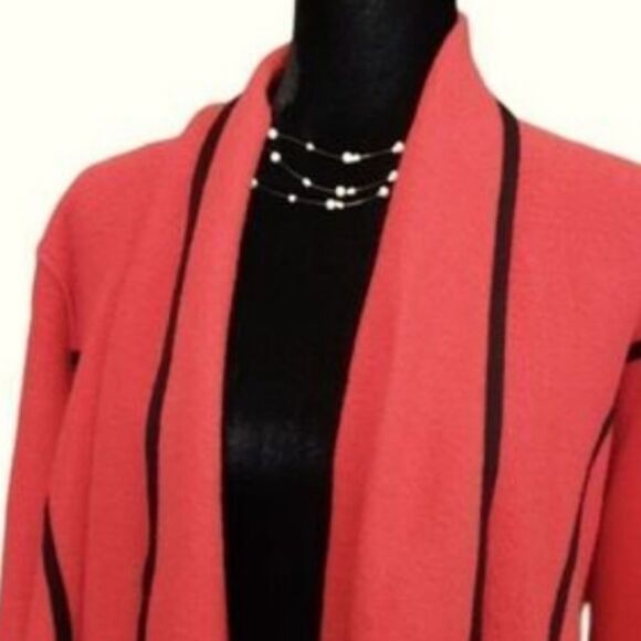Vintage Chico'S Jacket 100% Wool Blazer Open Cardigan Wide Lapels Red Black Sz 3 - Picture 11 of 13